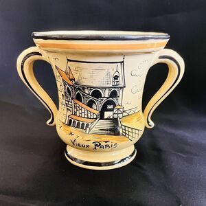 Antique Vintage French Vieux Paris porcelain vase Yellow Two Handle RARE